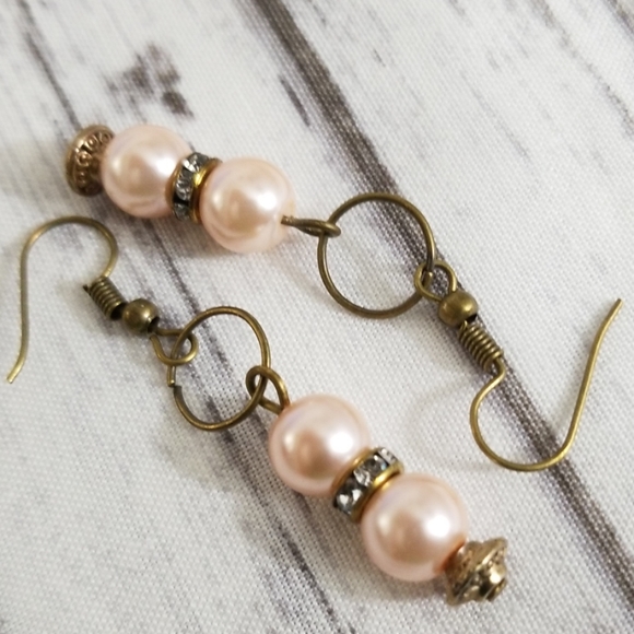 Midnight blue & peach glass pearl beaded bracele - Picture 7 of 8